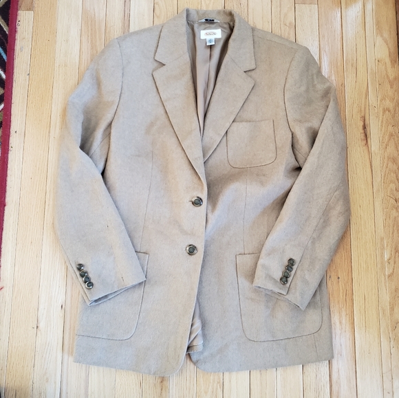 Talbots Womens Pure Camel Hair Blazer 14 FLAWS Tan Vintage 2 Button Long - Picture 4 of 14